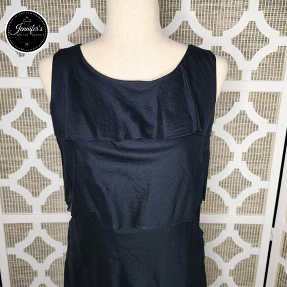 Talbots Navy Blue Layered Tiered Ruffle Sleeveless Cotton Dress Size 10 - Picture 2 of 9